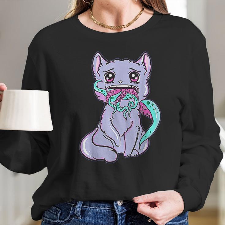 Creepy Kawaii Anime Cat Horror Pastel Goth Long Sleeve T-Shirt Gifts for Her