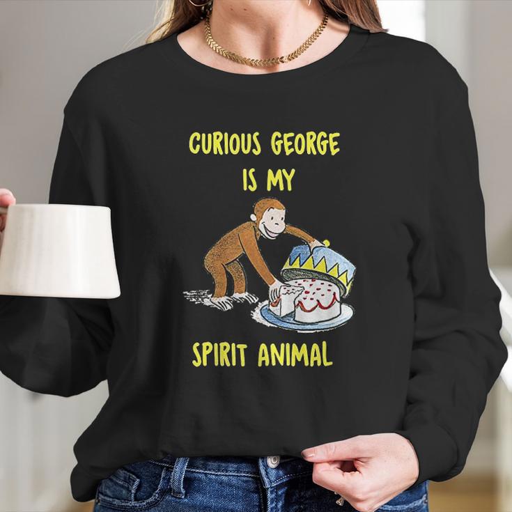 Curious George My Spirit Animal Eating Cake Long Sleeve T-Shirt Gifts for Her