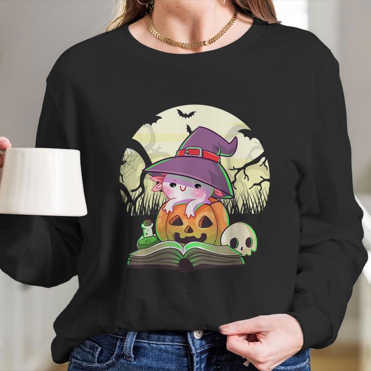 Cute Axolotl Halloween Costume Pumpkin Pastel Goth Long Sleeve T-Shirt Gifts for Her