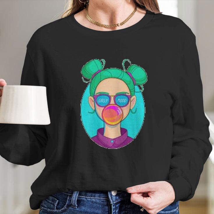 Cute Fun Girly Mood Popping Bubble Gum Long Sleeve T-Shirt Gifts for Her