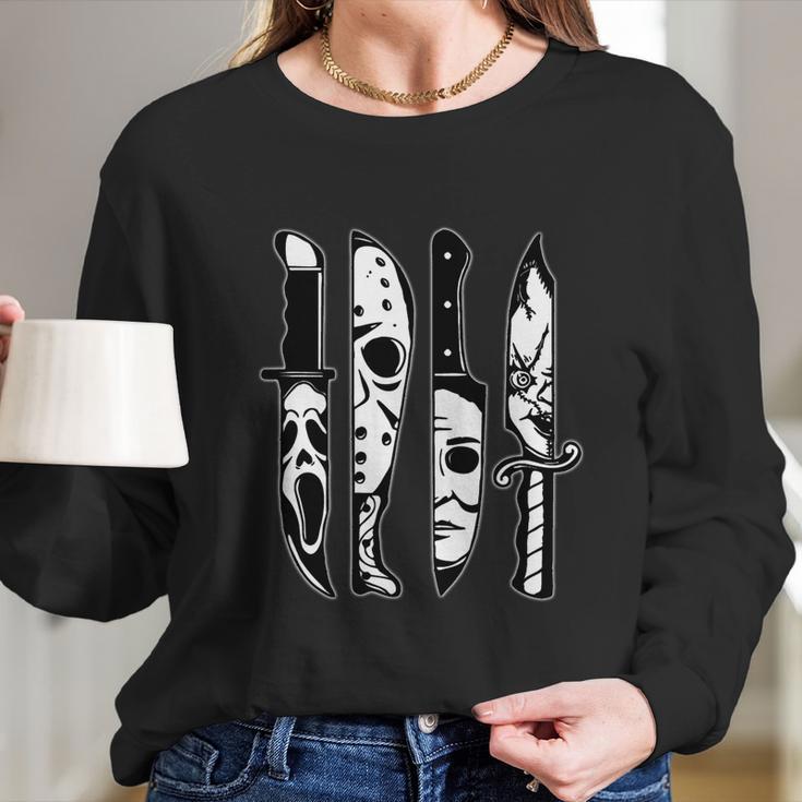 Cute Halloween Funny Halloween Day Knives Machete Horror Movies Halloween Long Sleeve T-Shirt Gifts for Her