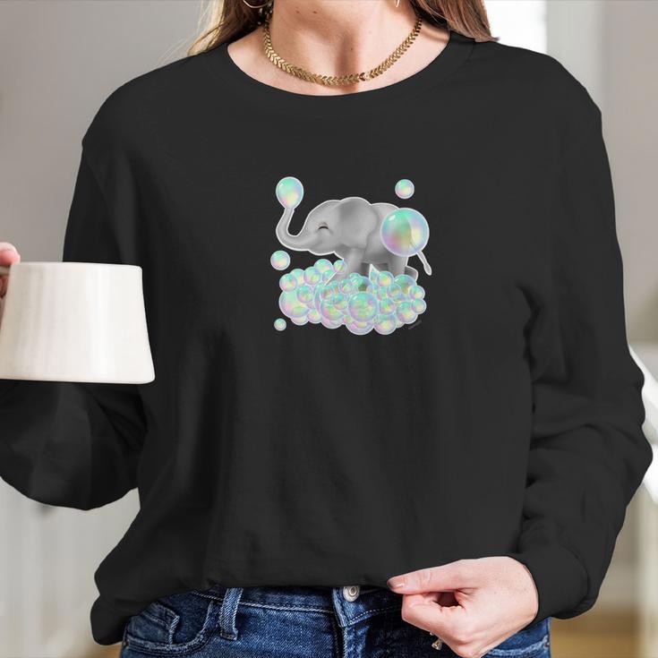 Cutest Elephant Colorful Pastel Bubbles Long Sleeve T-Shirt Gifts for Her