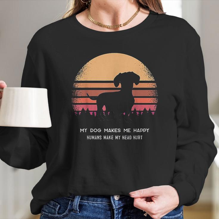 Dachshund Twilight Vintage Pine Tree Long Sleeve T-Shirt Gifts for Her