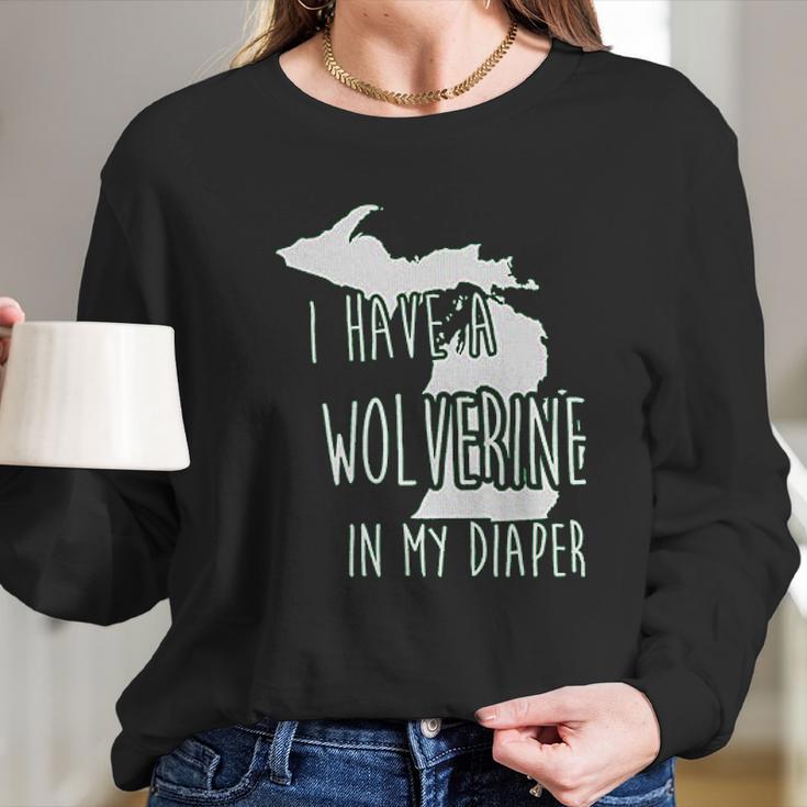 In My Diaper I Have A Wolverine State Of Michigan Msu Baby Long Sleeve T-Shirt Gifts for Her