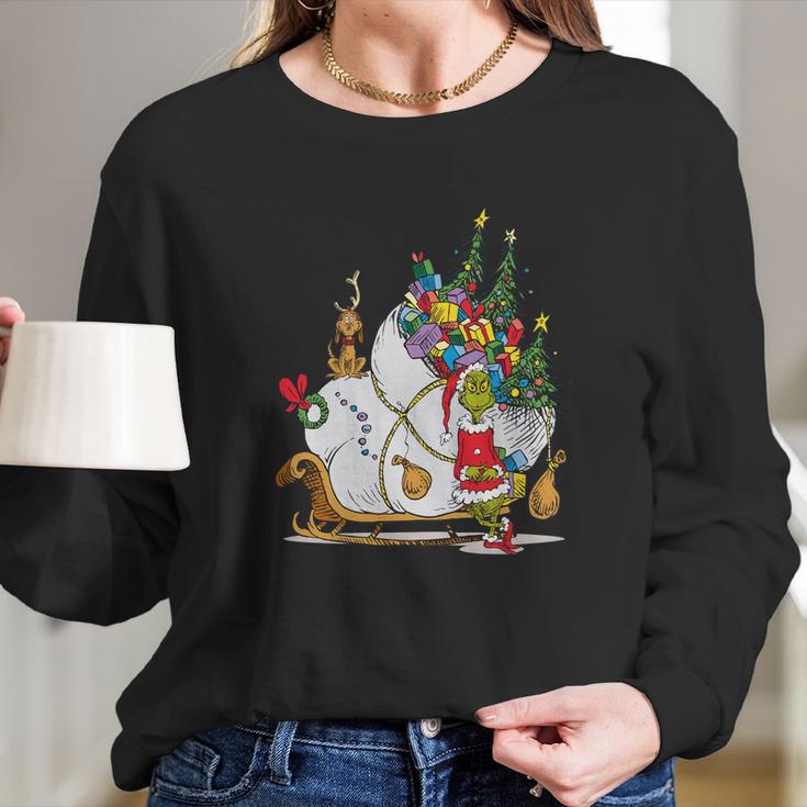 Dr Seuss Grinch Sleigh Long Sleeve T-Shirt Gifts for Her