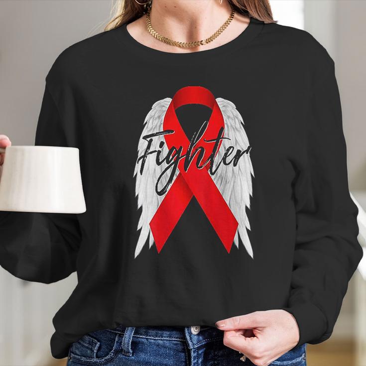 Drug Addiction Survivor Red Ribbon Recovery Long Sleeve T-Shirt Gifts for Her