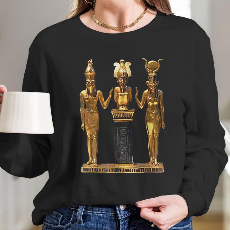 Egyptian Trinity Golden Horus Osiris And Isis Statue Long Sleeve T-Shirt Gifts for Her