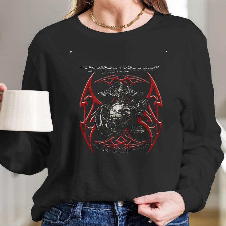 Elite Breed Usmc Red Blades Silver Foil Long Sleeve T-Shirt Gifts for Her