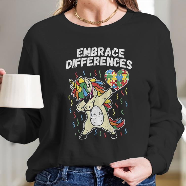 Embrace Differences Dabbing Unicorn Long Sleeve T-Shirt Gifts for Her