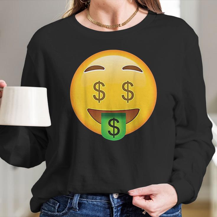 Emoji Money Face Cute Smile Dollar Signs Eyes Mouth Emotic Long Sleeve T-Shirt Gifts for Her