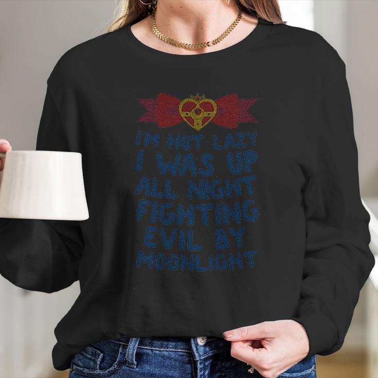 I Was Up Fighting Evil By Moonlight Heathered Long Sleeve T-Shirt Gifts for Her