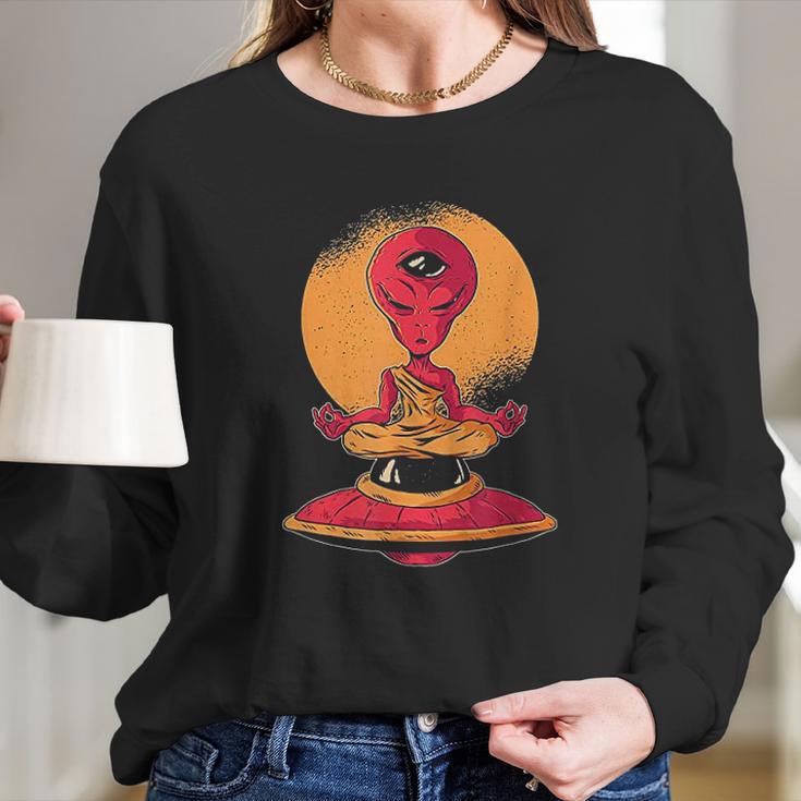 Funny Alien Meditation Monk Long Sleeve T-Shirt Gifts for Her