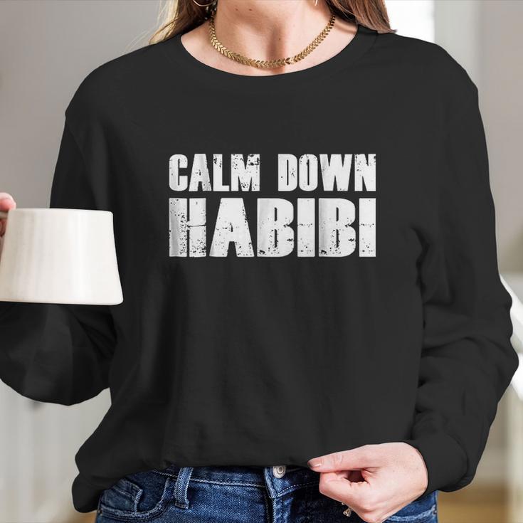 Funny Arabic Calm Down Habibi Long Sleeve T-Shirt Gifts for Her