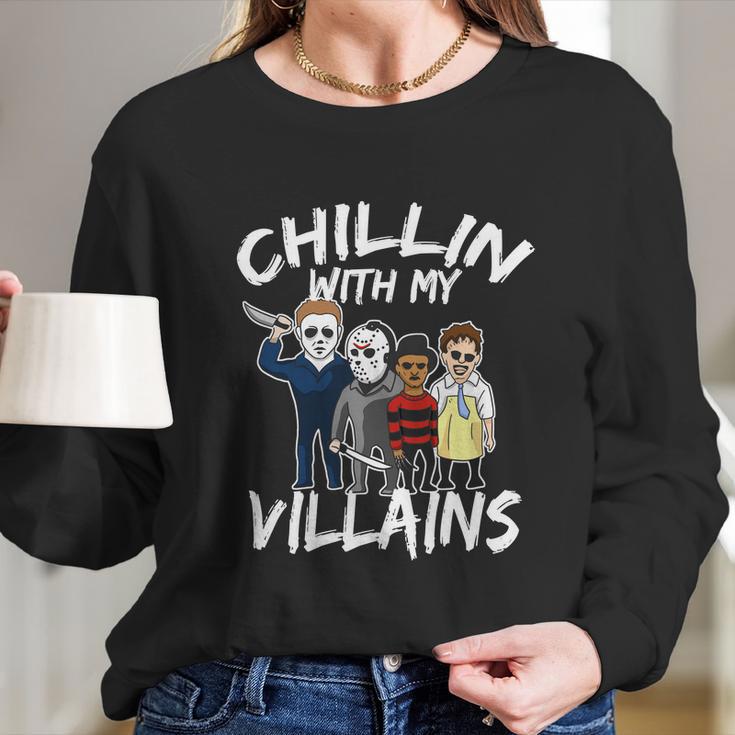 Funny Halloween Chillin With My Villains Long Sleeve T-Shirt Gifts for Her