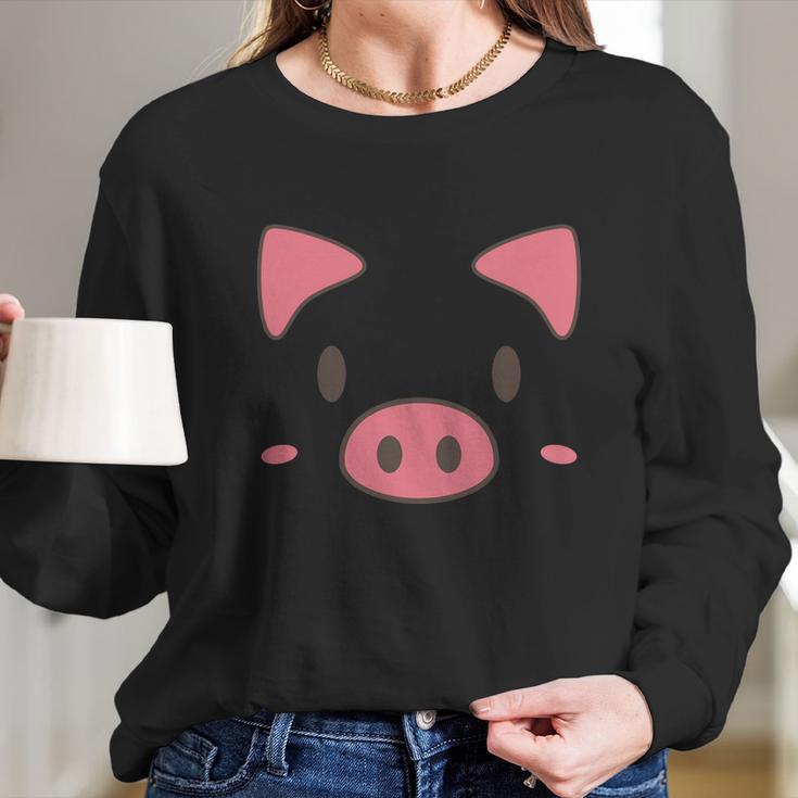 Funny Halloween Cute Piggy Face Halloween Costume Long Sleeve T-Shirt Gifts for Her