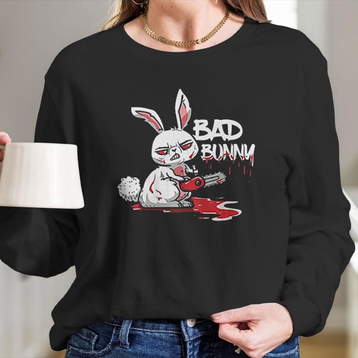 Funny Horror Rabbit Halloween Gift Evil Bad Bunny Long Sleeve T-Shirt Gifts for Her