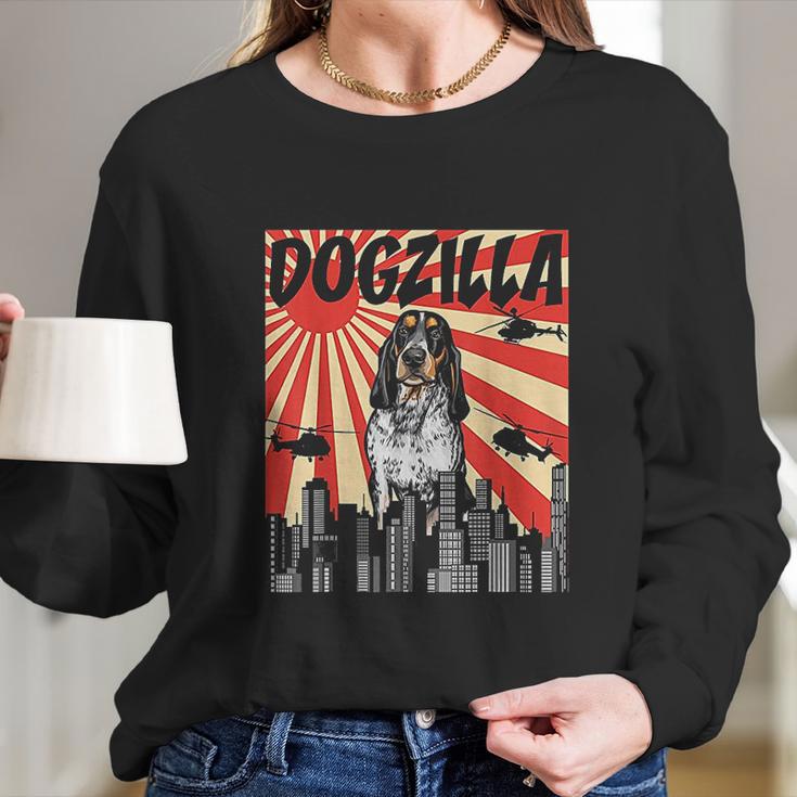 Funny Retro Japanese Dogzilla Bluetick Coonhound Long Sleeve T-Shirt Gifts for Her