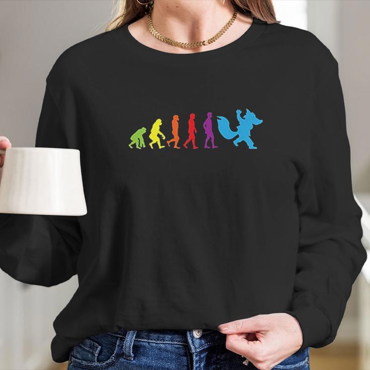 Furry Human Evolution Tshirt Furries Tail Ears Cosplay Long Sleeve T-Shirt Gifts for Her