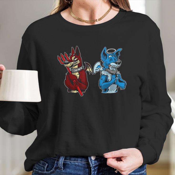 Good Vs Evil Doberman Pinscher Wolf Dog Furry Long Sleeve T-Shirt Gifts for Her