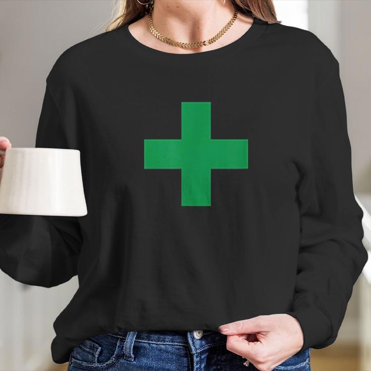 Green Medical Marijuana Cross Symbol Medicine Long Sleeve T-Shirt Gifts for Her