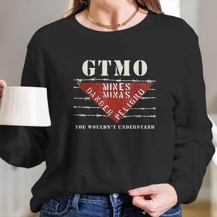 Gtmo Land Mine Barbed Wire Sign Guantanamo Bay Cuba Long Sleeve T-Shirt Gifts for Her