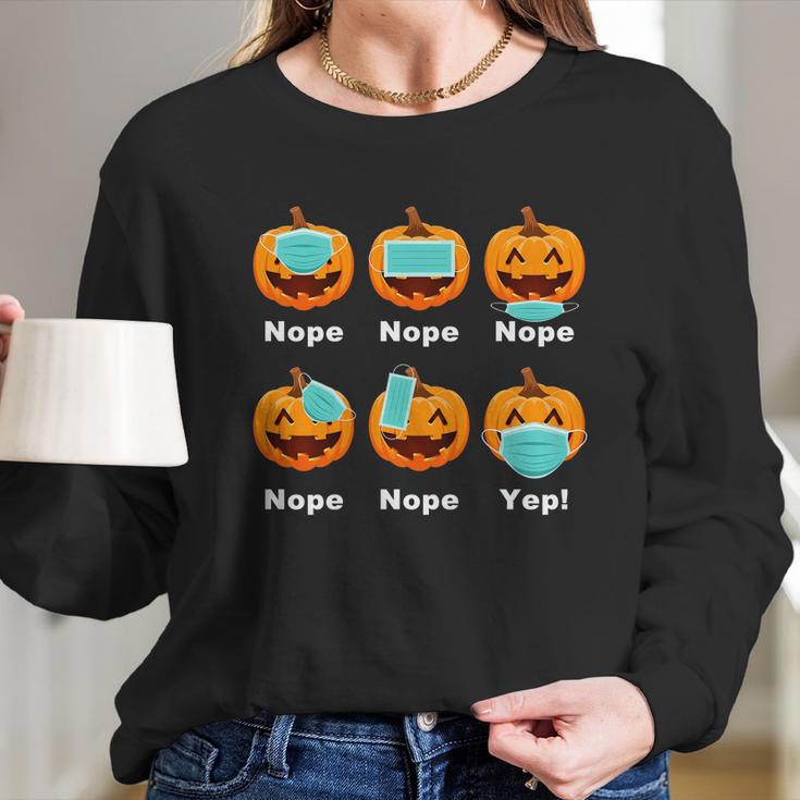 Halloween Pandemic Pumpkin Mask Funny Cute Long Sleeve T-Shirt Gifts for Her