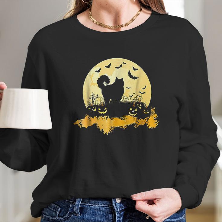 Halloween Ragdoll Cat Pumpkin Moonlight Bats Long Sleeve T-Shirt Gifts for Her