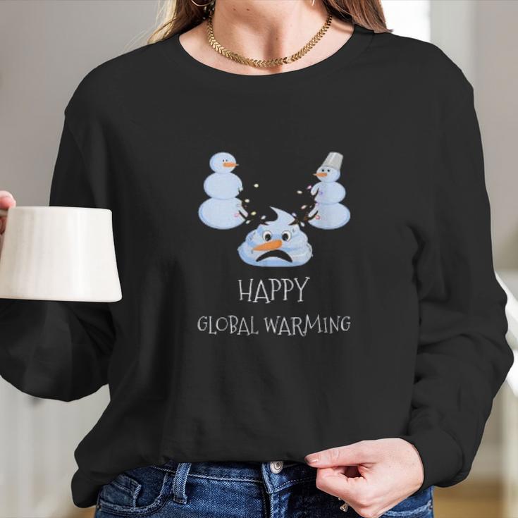 Happy Global Warming Snowmen Emoji Climate Change Long Sleeve T-Shirt Gifts for Her