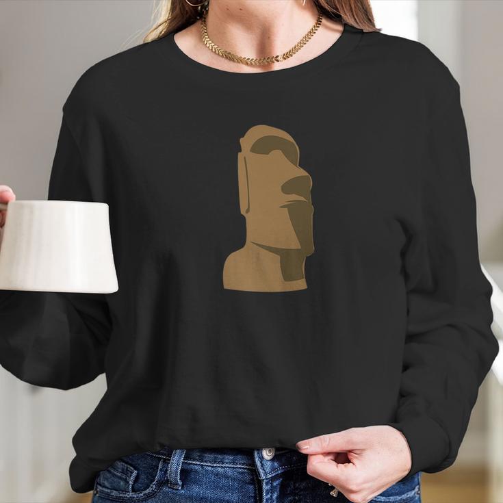 Hawaiian Luau Brown Moai Easter Island Tiki Gif Long Sleeve T-Shirt Gifts for Her