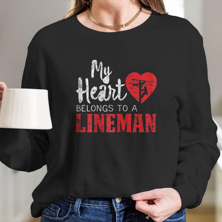 My Heart Belongs To A Electric Cable Lineman Long Sleeve T-Shirt Gifts for Her