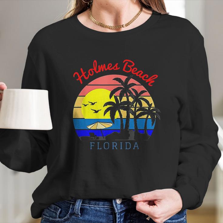 Holmes Beach Florida Vintage Retro Beach Sunset Long Sleeve T-Shirt Gifts for Her