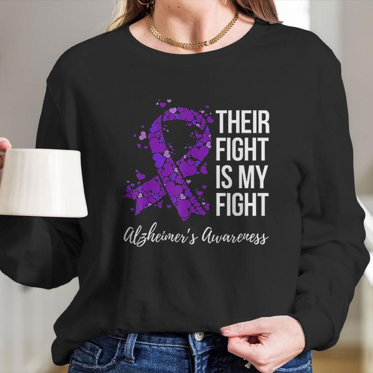 Their Fight Is My Fight Purple Ribbon Alzheimer Long Sleeve T-Shirt Gifts for Her