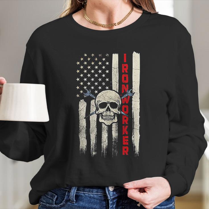 Ironworker Union Gift Design On Back Long Sleeve T-Shirt Gifts for Her