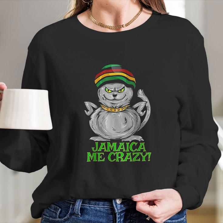 Jamaica Me Crazy Top Funny Gift Jamaican Reggae Music Cat Long Sleeve T-Shirt Gifts for Her