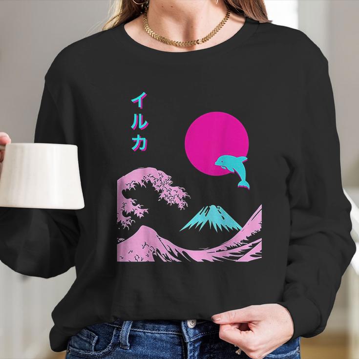 Japanese Dolphin Long Sleeve T-Shirt Gifts for Her