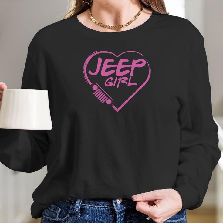 Jeep Girl - Pink Heart Lovely T-Shirt Long Sleeve T-Shirt Gifts for Her