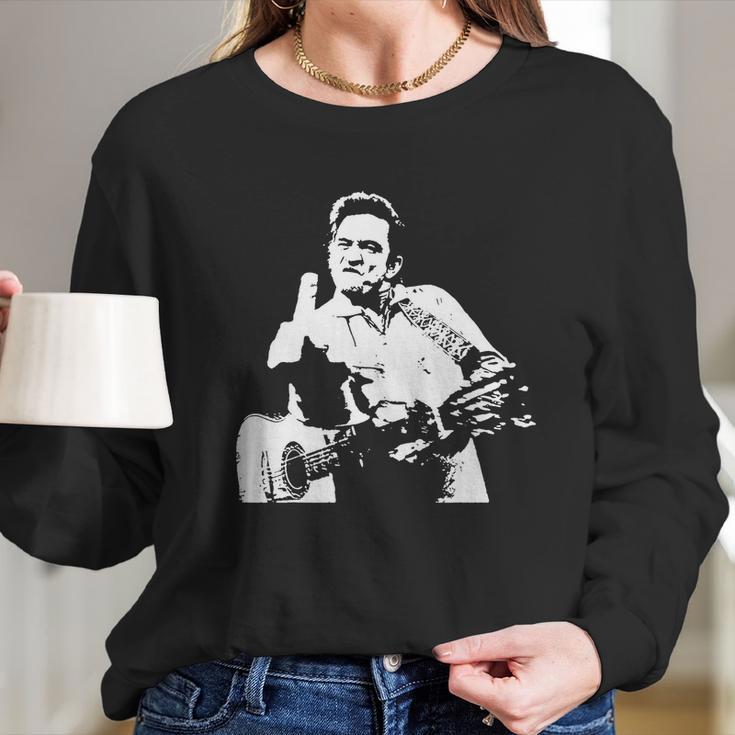 Johnny Cash Middle Finger Shirt Johnny Cash Middle Finger Poster Johnn T-Shirt Long Sleeve T-Shirt Gifts for Her