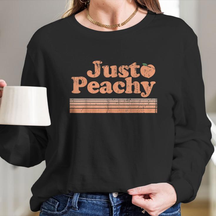 Just Peachy Retro 70S Georgia Peaches Summer Fruit Long Sleeve T-Shirt Gifts for Her