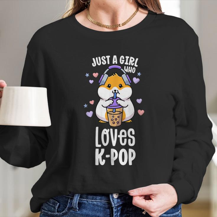 K Pop Gifts For Teens Girl Kawaii Kpop Hamster Bubble Tea Long Sleeve T-Shirt Gifts for Her