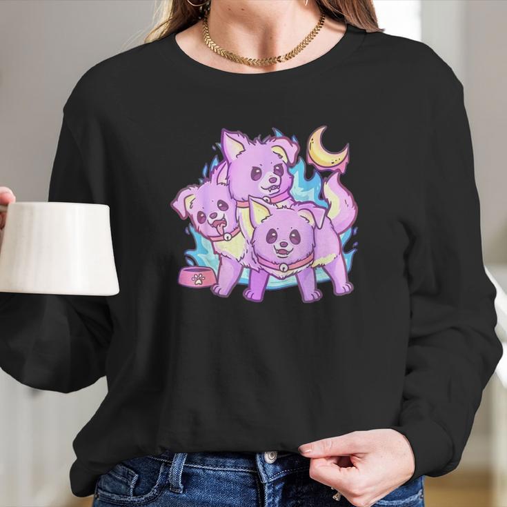 Kawaii Pastel Goth 3 Headed Dog Anime Long Sleeve T-Shirt Gifts for Her