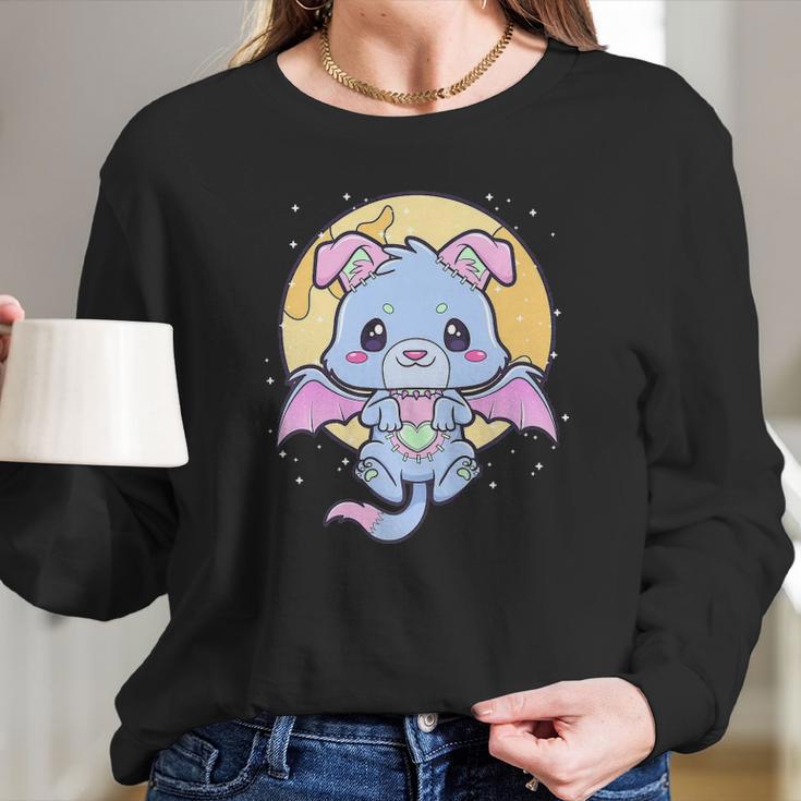 Kawaii Pastel Goth Cute Creepy Bat Dog Long Sleeve T-Shirt Gifts for Her