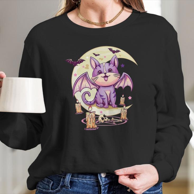 Kawaii Pastel Goth Cute Creepy Cat Vaporwave Menhera Nu Goth Long Sleeve T-Shirt Gifts for Her