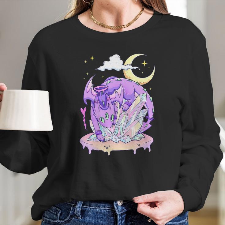 Kawaii Pastel Goth Cute Creepy Crystal Dragon Long Sleeve T-Shirt Gifts for Her