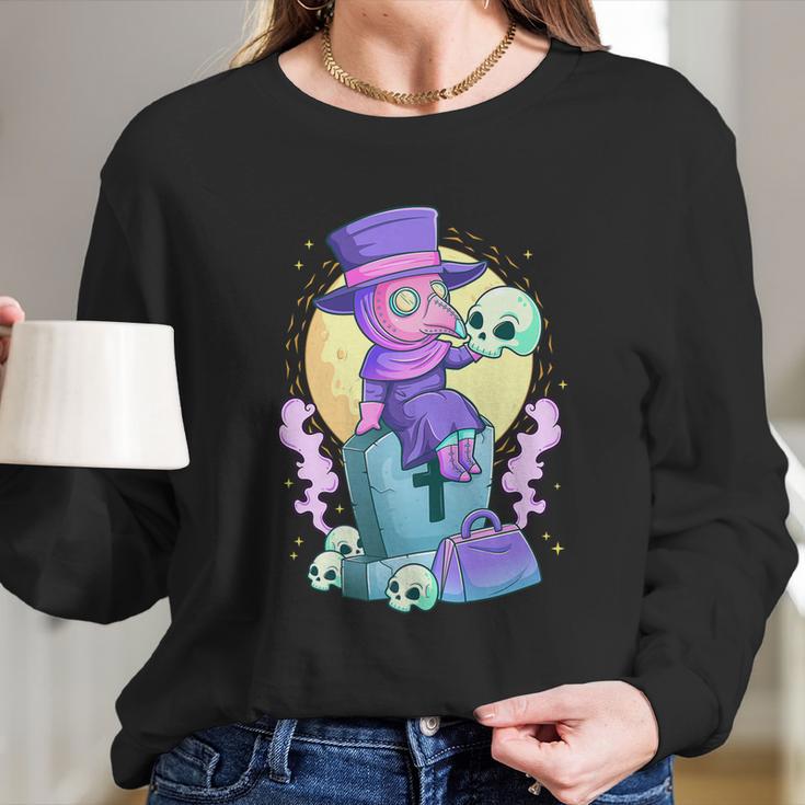 Kawaii Pastel Goth Cute Creepy Plague Doctor Skull Long Sleeve T-Shirt Gifts for Her