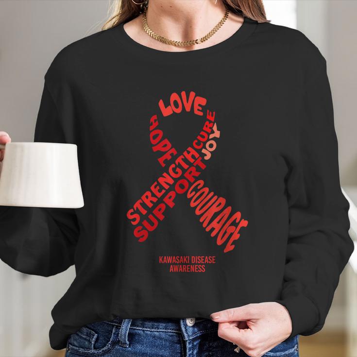 Kawasaki Disease Awareness Ribbon With Words Long Sleeve T-Shirt Gifts for Her