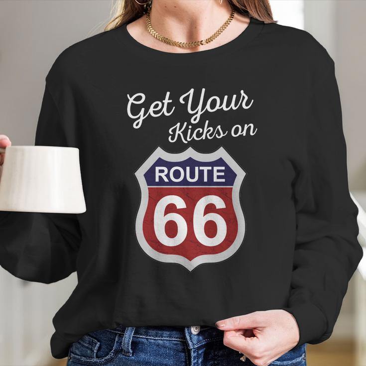 Get Your Kicks Route 66 Distressed &S Long Sleeve T-Shirt Gifts for Her