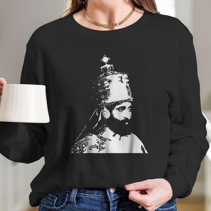 The King Stands Haile Selassie Crown Long Sleeve T-Shirt Gifts for Her