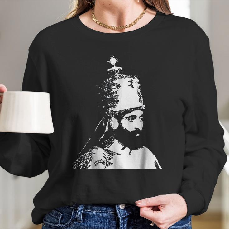 The King Stands Haile Selassie Crown Long Sleeve T-Shirt Gifts for Her