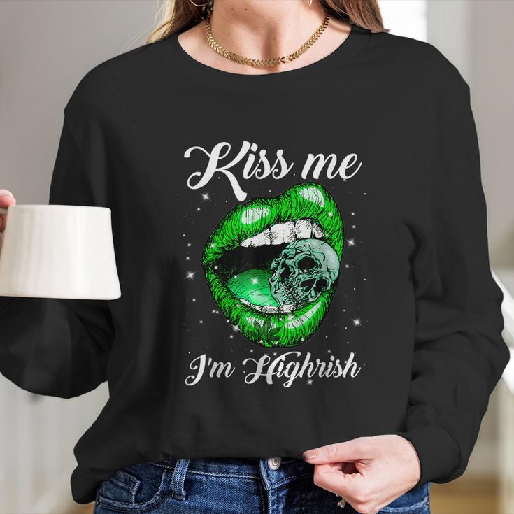 Kiss Me Im Highrish Cannabis Lips Weed Love Lips Cannabis Long Sleeve T-Shirt Gifts for Her