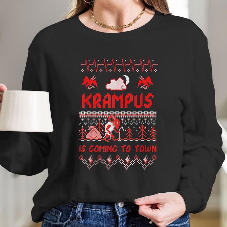 Krampus Is Coming To Town Xmas Ugly Long Sleeve T-Shirt Gifts for Her